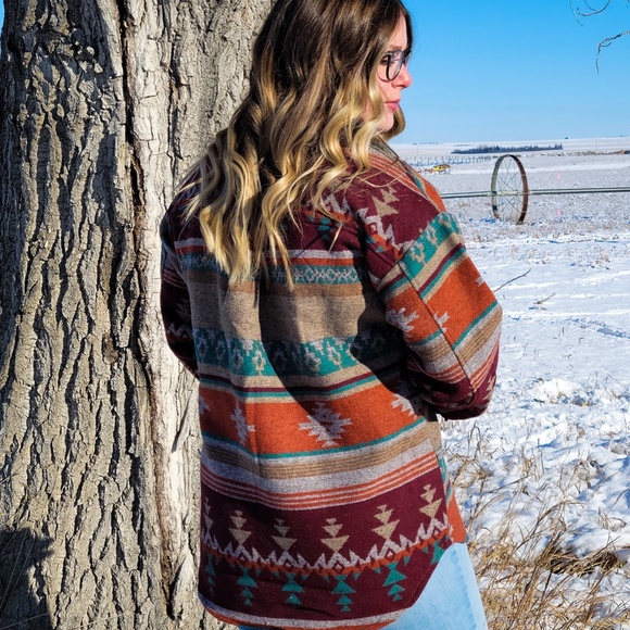 Red Wine Aztec Shacket - Picture 2 of 7
